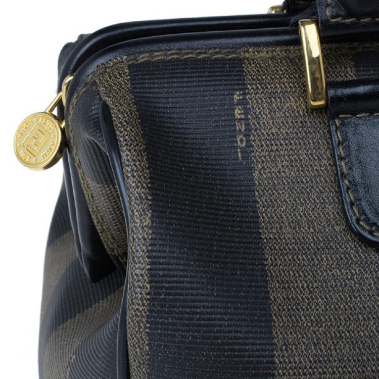 Pre Owned Fendi Black Striped Pequin Small Boston Bag