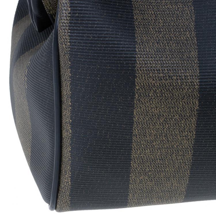 Pre Owned Fendi Black Striped Pequin Small Boston Bag