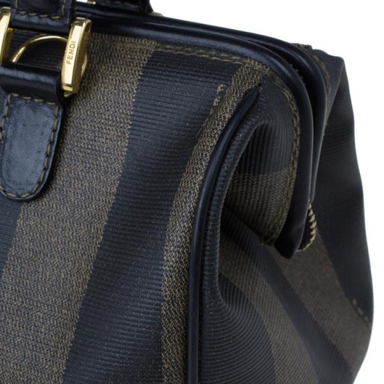 Pre Owned Fendi Black Striped Pequin Small Boston Bag