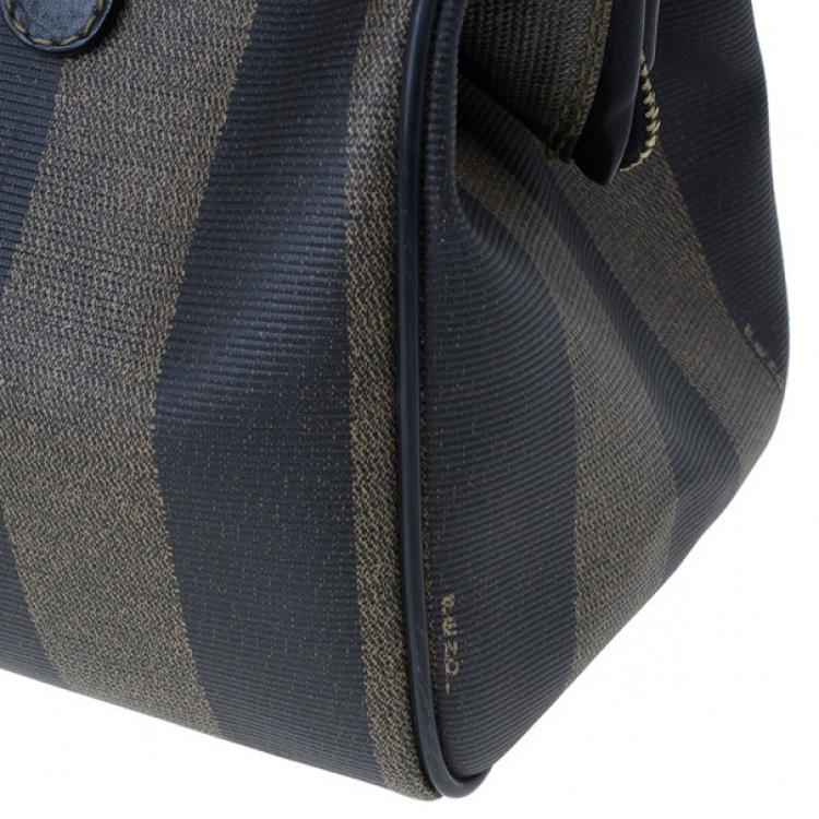 Pre Owned Fendi Black Striped Pequin Small Boston Bag