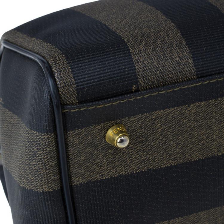 Pre Owned Fendi Black Striped Pequin Small Boston Bag