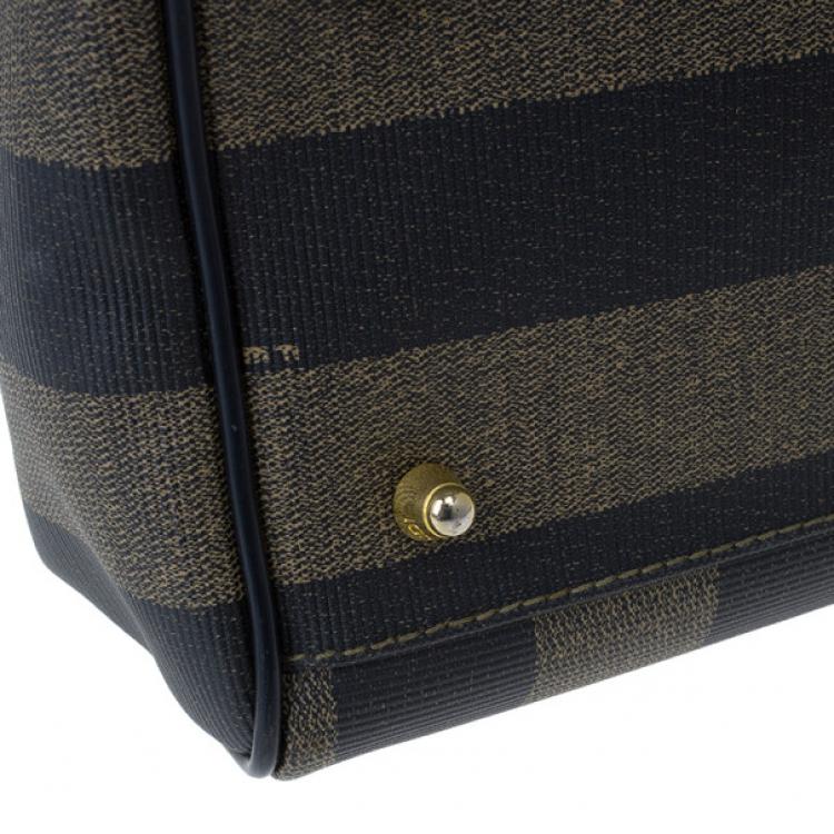 Pre Owned Fendi Black Striped Pequin Small Boston Bag