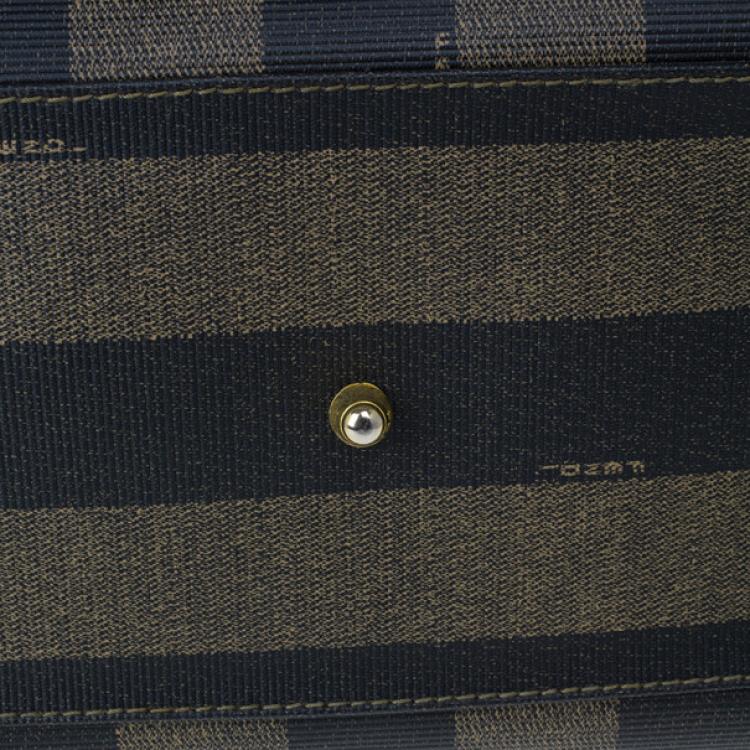 Pre Owned Fendi Black Striped Pequin Small Boston Bag