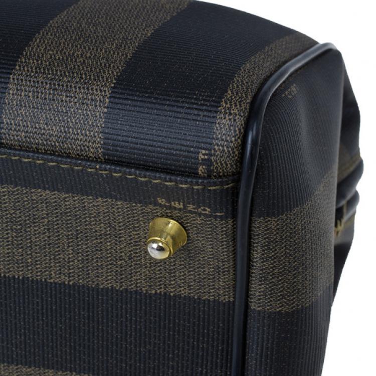 Pre Owned Fendi Black Striped Pequin Small Boston Bag