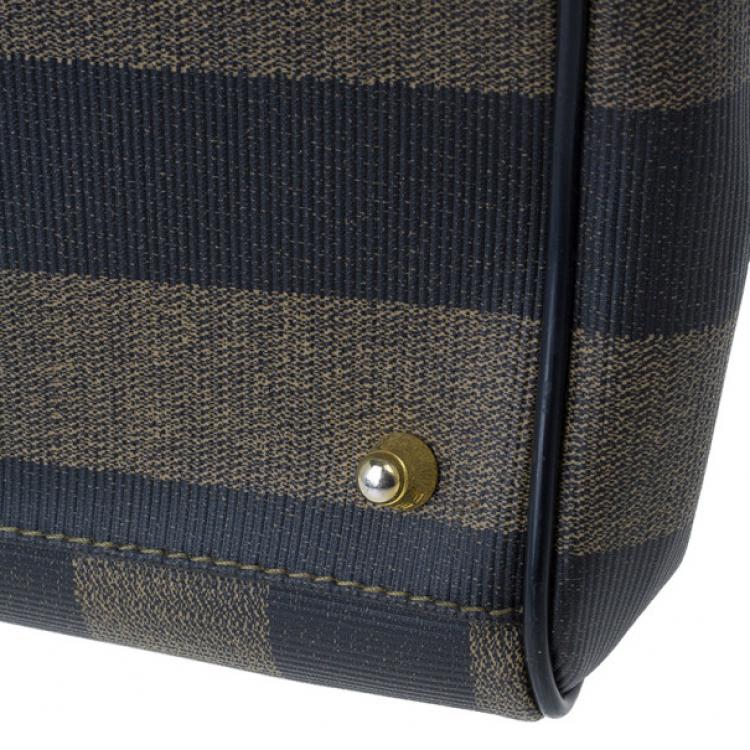 Pre Owned Fendi Black Striped Pequin Small Boston Bag