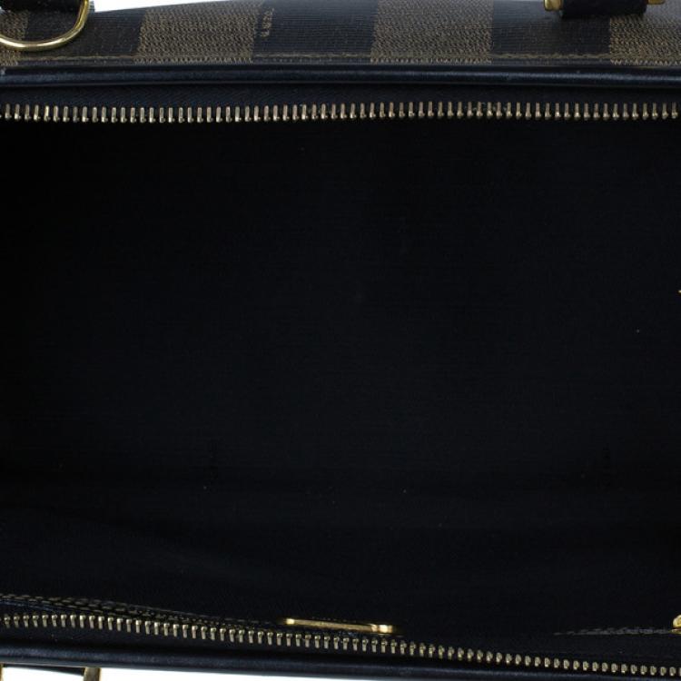 Pre Owned Fendi Black Striped Pequin Small Boston Bag