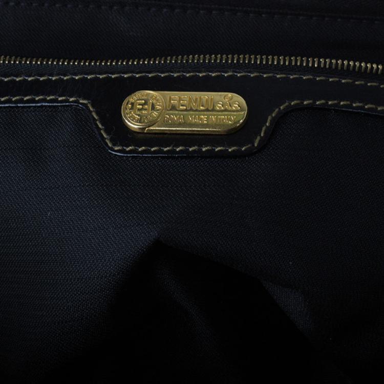 Pre Owned Fendi Black Striped Pequin Small Boston Bag