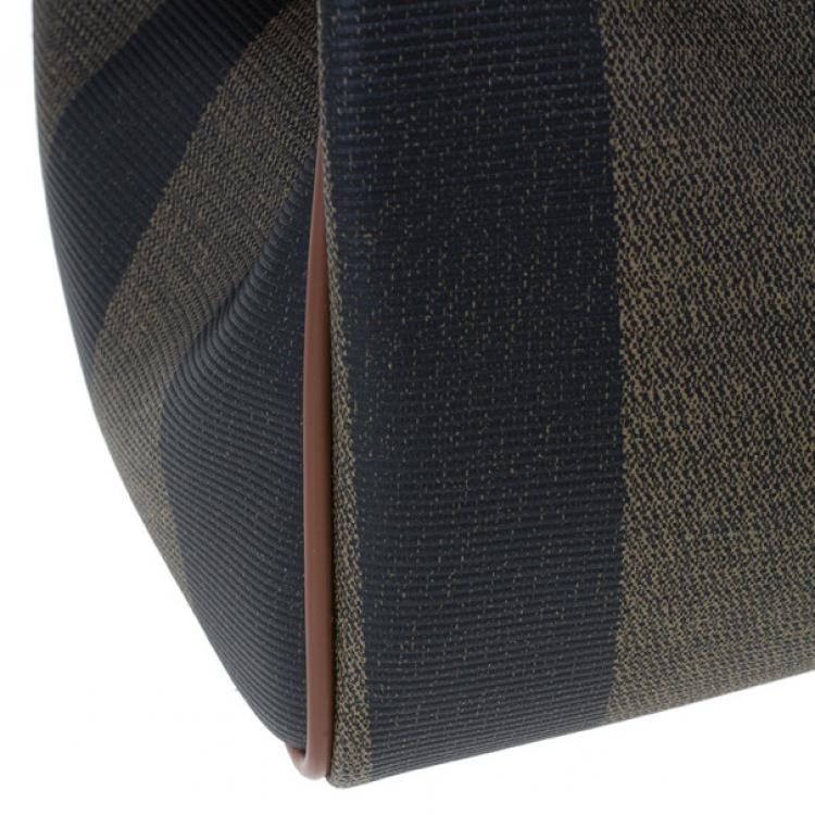 Pre Owned Fendi Brown Striped Pequin Canvas Vintage Boston Bag