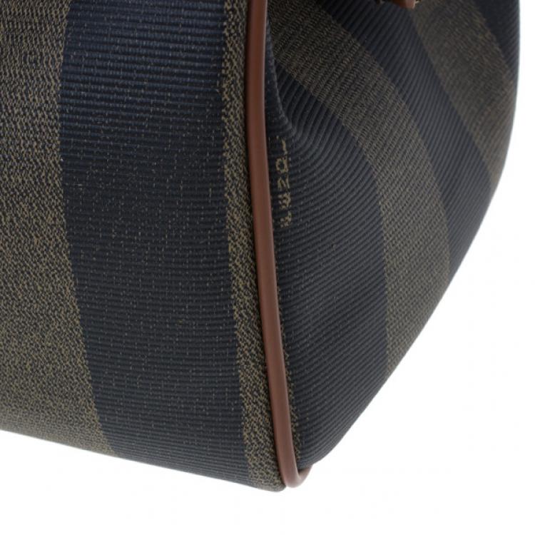 Pre Owned Fendi Brown Striped Pequin Canvas Vintage Boston Bag