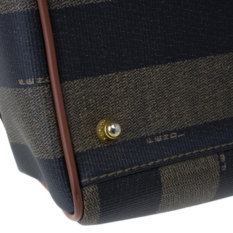 Pre Owned Fendi Brown Striped Pequin Canvas Vintage Boston Bag