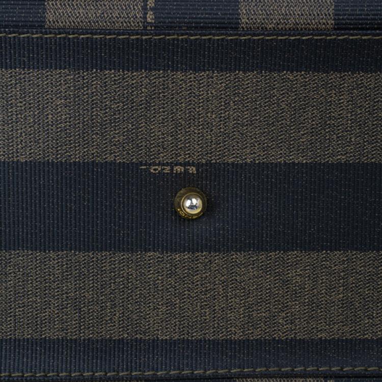Pre Owned Fendi Brown Striped Pequin Canvas Vintage Boston Bag