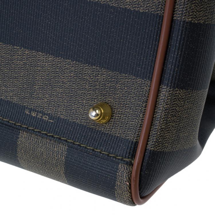 Pre Owned Fendi Brown Striped Pequin Canvas Vintage Boston Bag