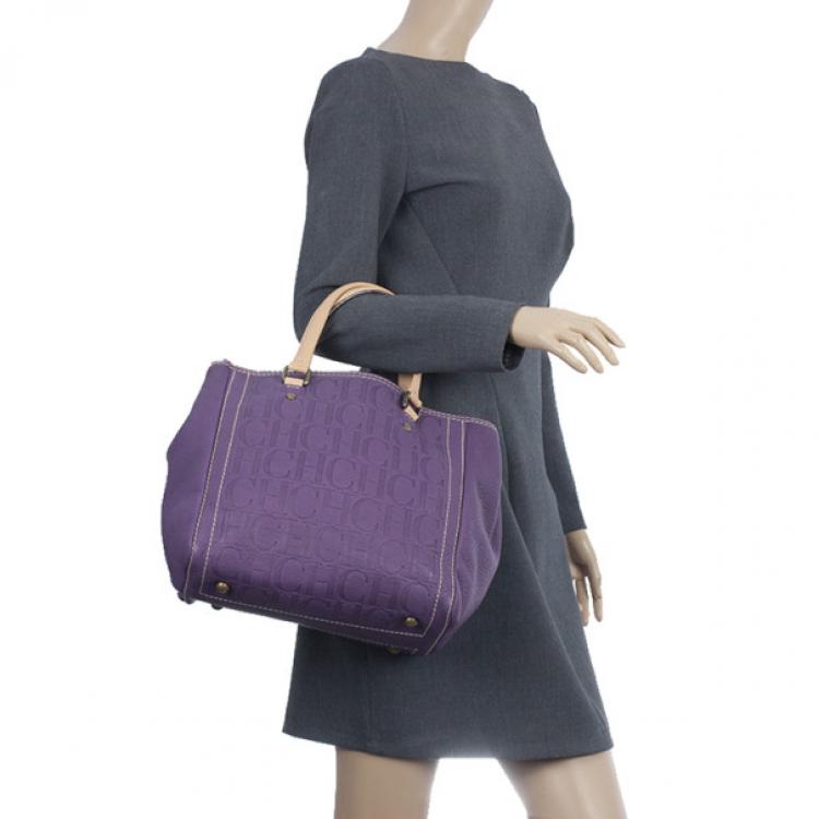 Pre Owned Carolina Herrera Purple Leather Embossed Tote