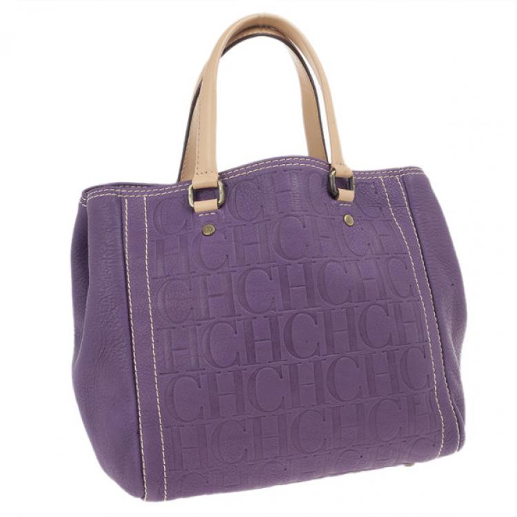 Pre Owned Carolina Herrera Purple Leather Embossed Tote