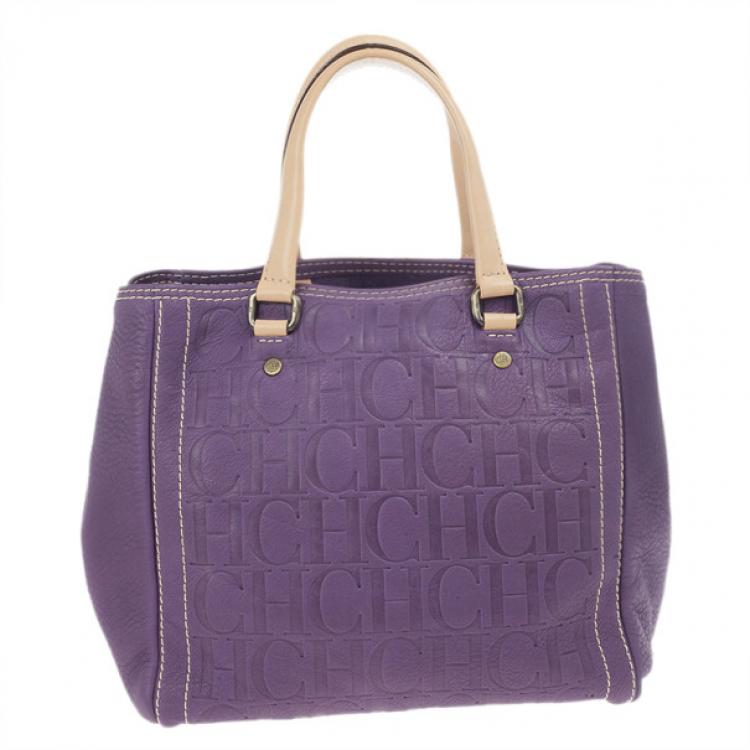 Pre Owned Carolina Herrera Purple Leather Embossed Tote