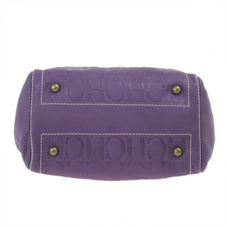 Pre Owned Carolina Herrera Purple Leather Embossed Tote