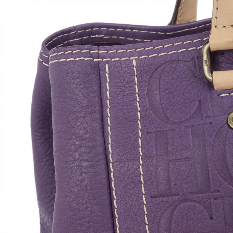 Pre Owned Carolina Herrera Purple Leather Embossed Tote