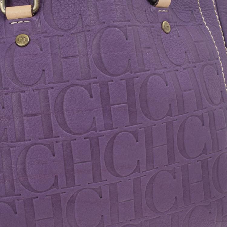 Pre Owned Carolina Herrera Purple Leather Embossed Tote
