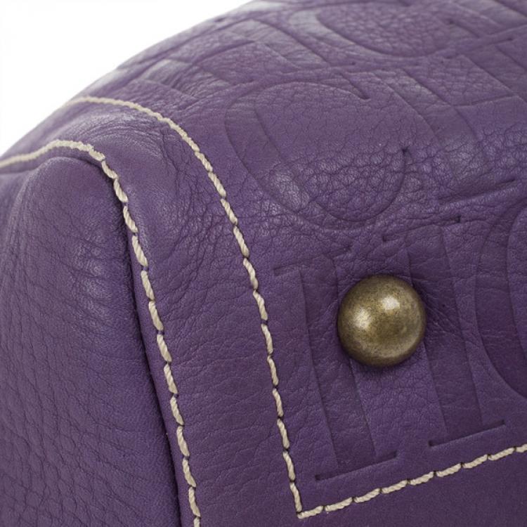 Pre Owned Carolina Herrera Purple Leather Embossed Tote