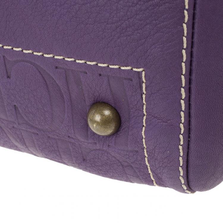 Pre Owned Carolina Herrera Purple Leather Embossed Tote