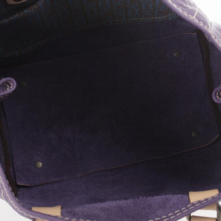 Pre Owned Carolina Herrera Purple Leather Embossed Tote
