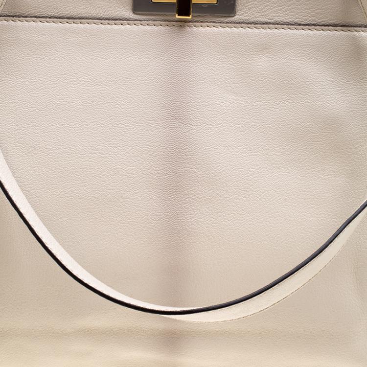 Pre Owned Fendi Beige Leather with Sting Ray Lining Large Peekaboo Bag