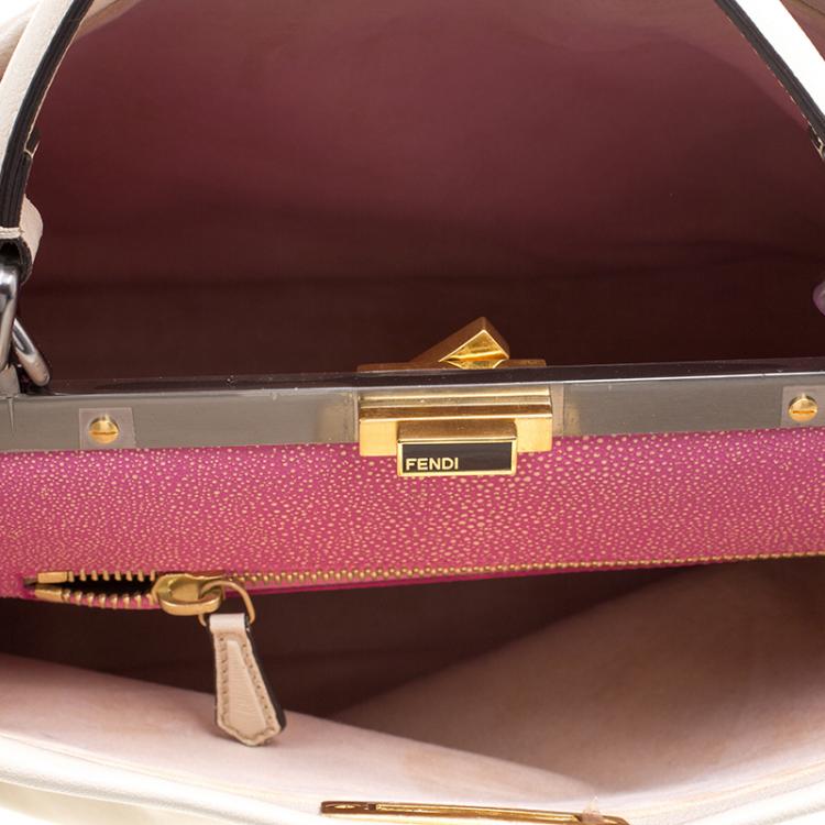 Pre Owned Fendi Beige Leather with Sting Ray Lining Large Peekaboo Bag