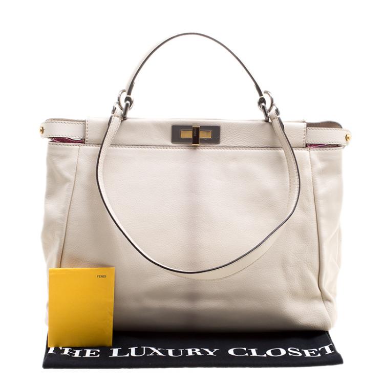 Pre Owned Fendi Beige Leather with Sting Ray Lining Large Peekaboo Bag