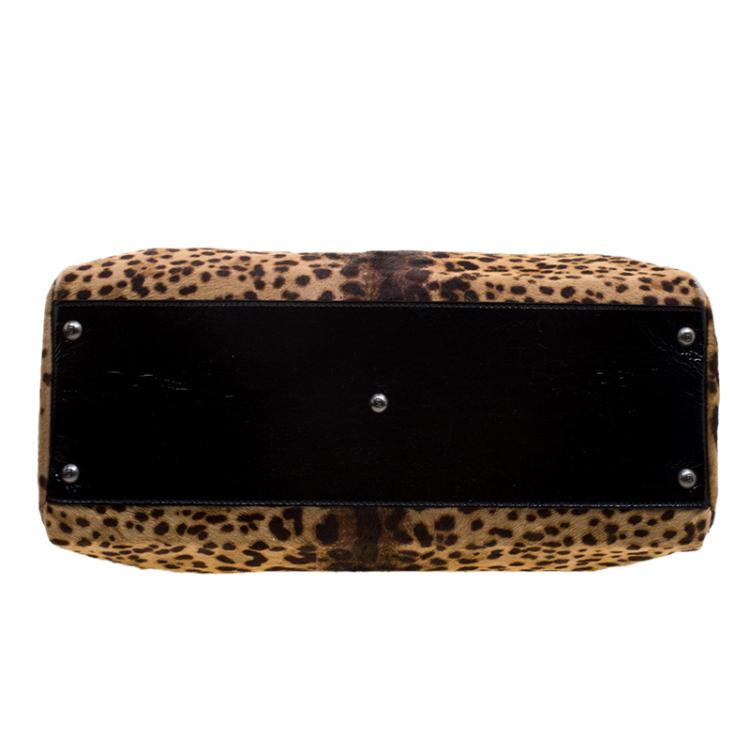 Pre Owned Fendi Leopard Print Calfhair Large Peekaboo Bag