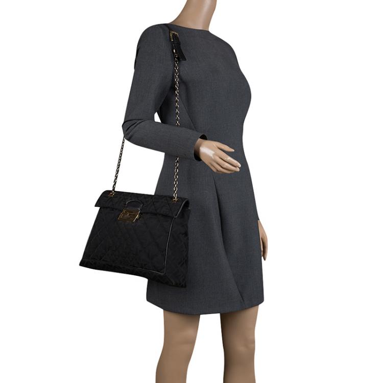 Pre Owned Fendi Black Quilted Fabric Maxi Baguette Shoulder Bag