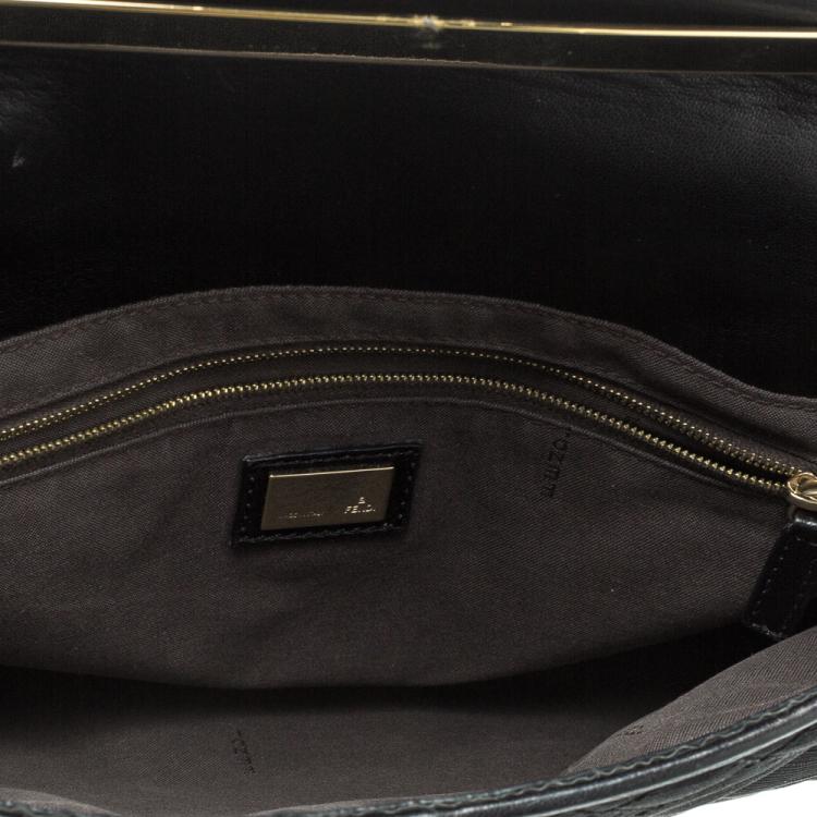 Pre Owned Fendi Black Quilted Fabric Maxi Baguette Shoulder Bag