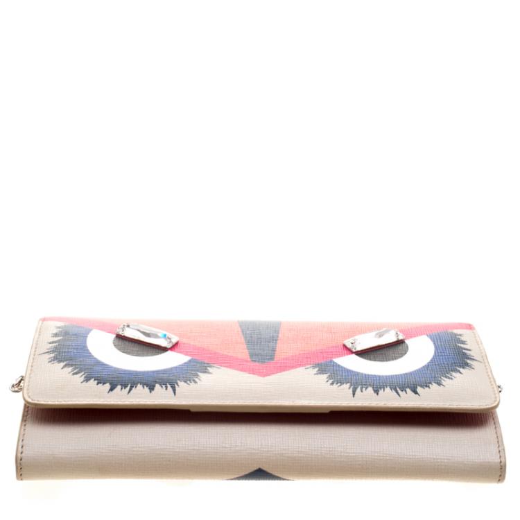 Pre Owned Fendi Multicolor Leather Elite Monster Wallet On Chain