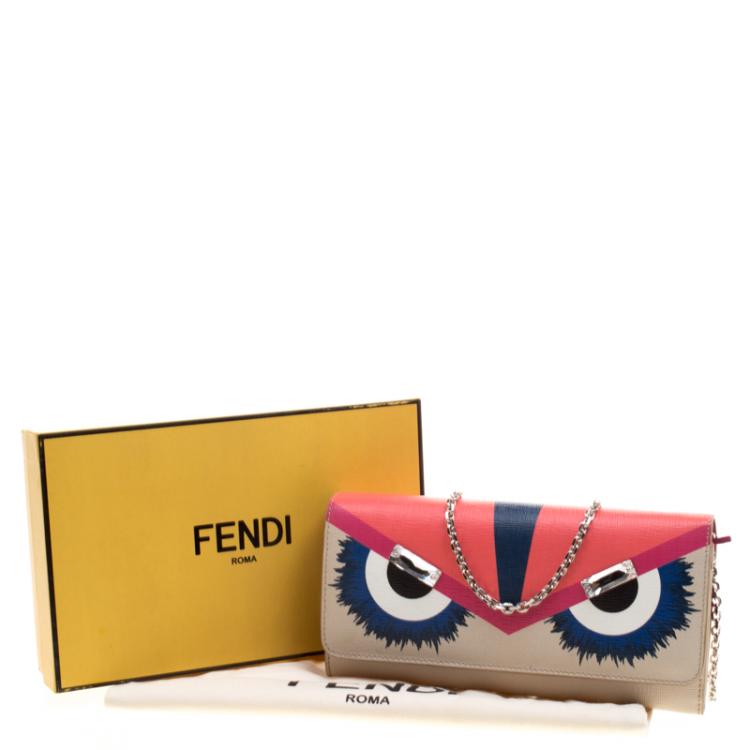 Pre Owned Fendi Multicolor Leather Elite Monster Wallet On Chain