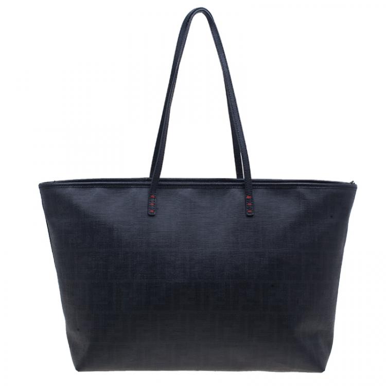 Pre Owned Fendi Black Zucca Canvas Dotted Roll Tote