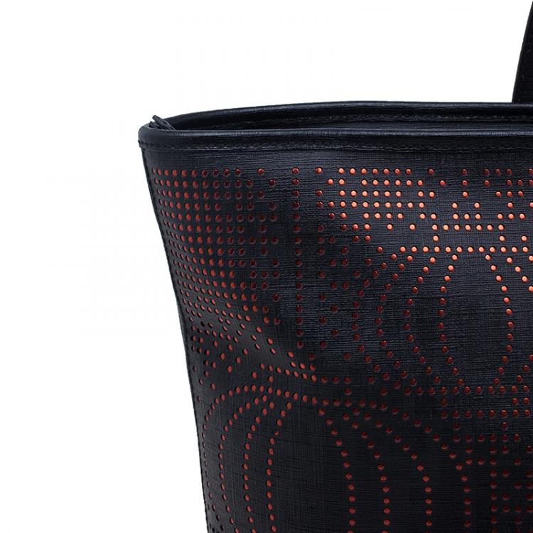 Pre Owned Fendi Black Zucca Canvas Dotted Roll Tote