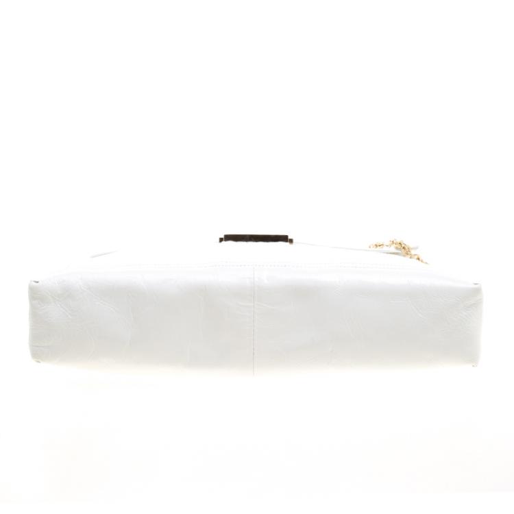 Pre Owned Fendi White Leather Maxi Baguette Flap Shoulder Bag