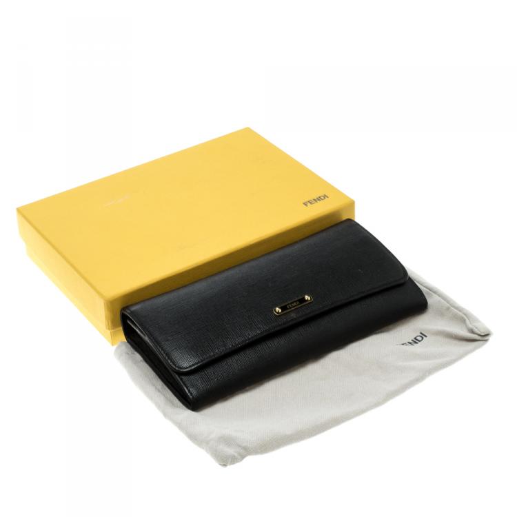 Pre Owned Fendi Black Leather Crayons Continental Wallet