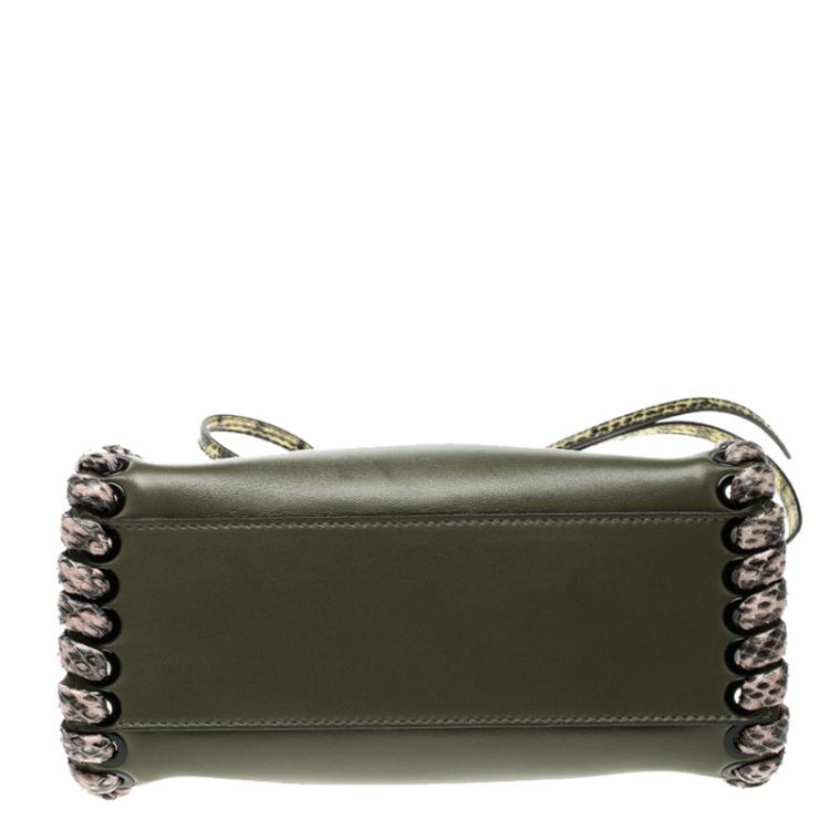 Pre Owned Fendi Olive Green Leather and Python Trim Mini Peekaboo Top Handle Bag