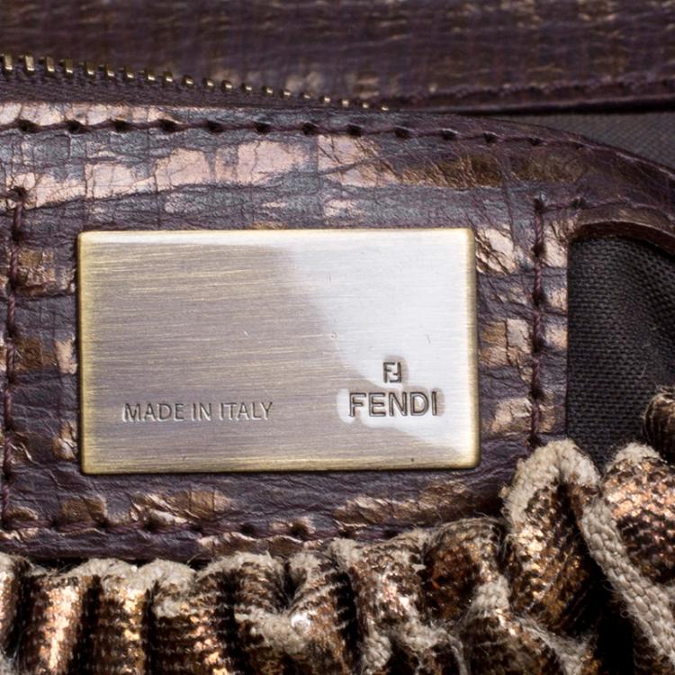 Pre Owned Fendi Black/Gold Croc Embossed Canvas Medium Magic Bag