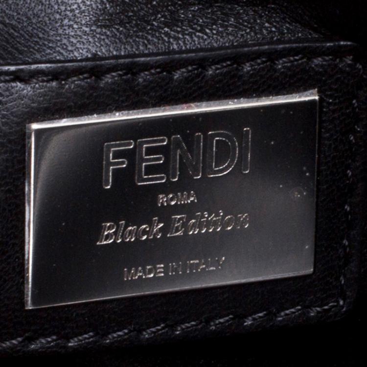 Pre Owned Fendi Black Leather Mini Peekaboo Allover Flowers Black Edition Top Handle Bag