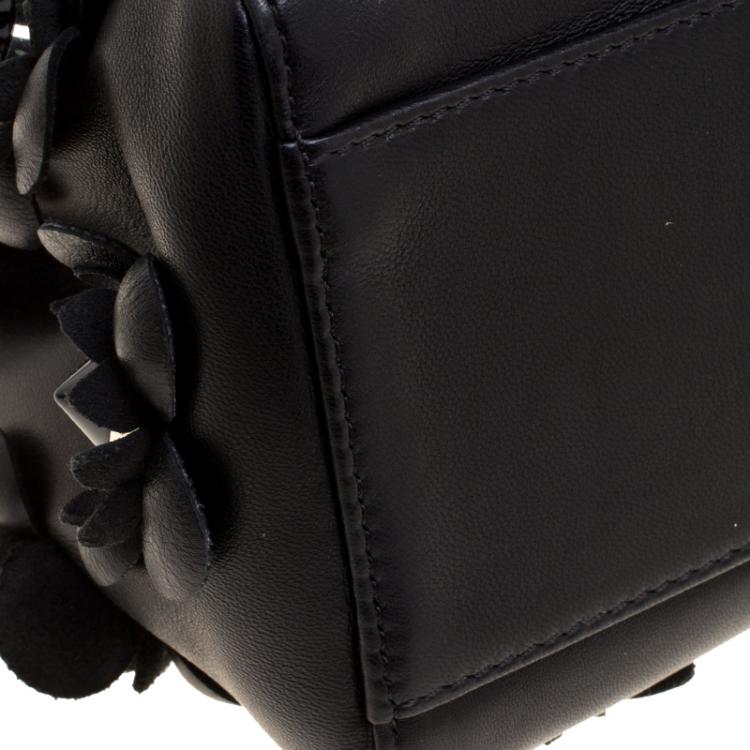 Pre Owned Fendi Black Leather Mini Peekaboo Allover Flowers Black Edition Top Handle Bag