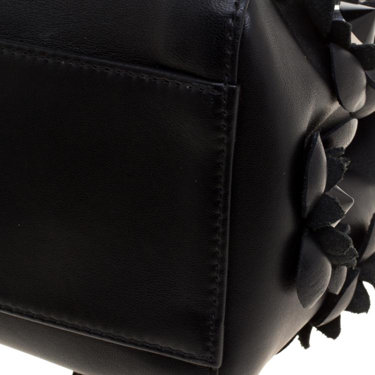 Pre Owned Fendi Black Leather Mini Peekaboo Allover Flowers Black Edition Top Handle Bag
