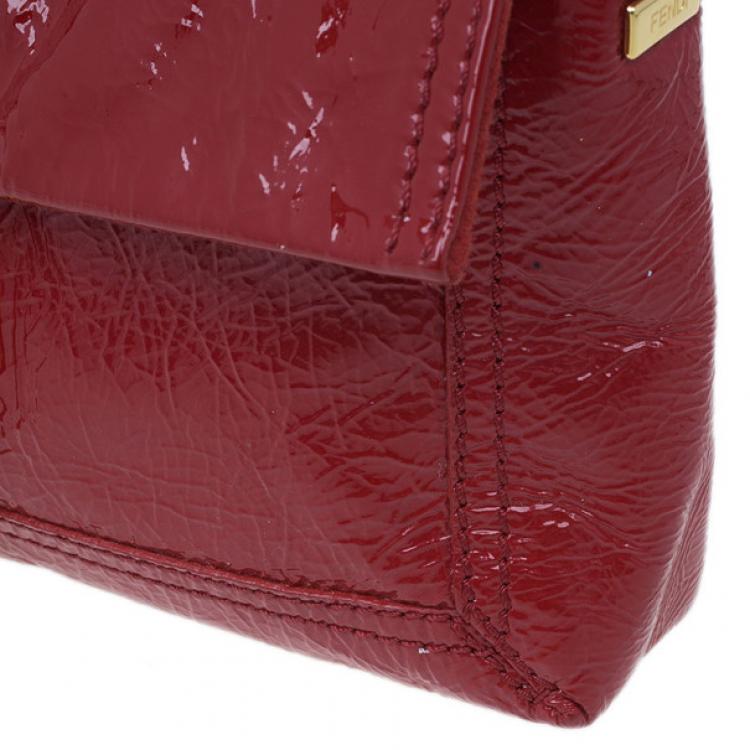 Pre Owned Fendi Red Patent Leather Logo Envelope Clutch