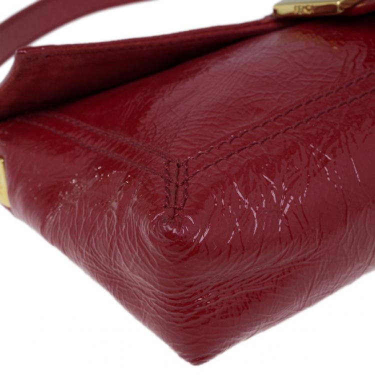 Pre Owned Fendi Red Patent Leather Logo Envelope Clutch