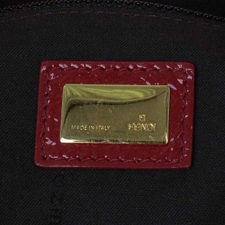 Pre Owned Fendi Red Patent Leather Logo Envelope Clutch
