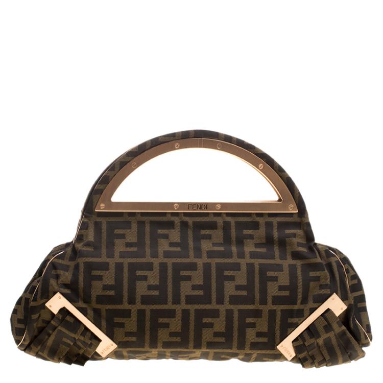 Pre Owned Fendi Tobacco Zucca Canvas Borsa Smile Clutch