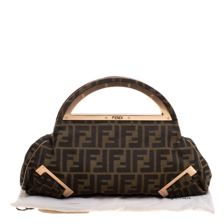 Pre Owned Fendi Tobacco Zucca Canvas Borsa Smile Clutch