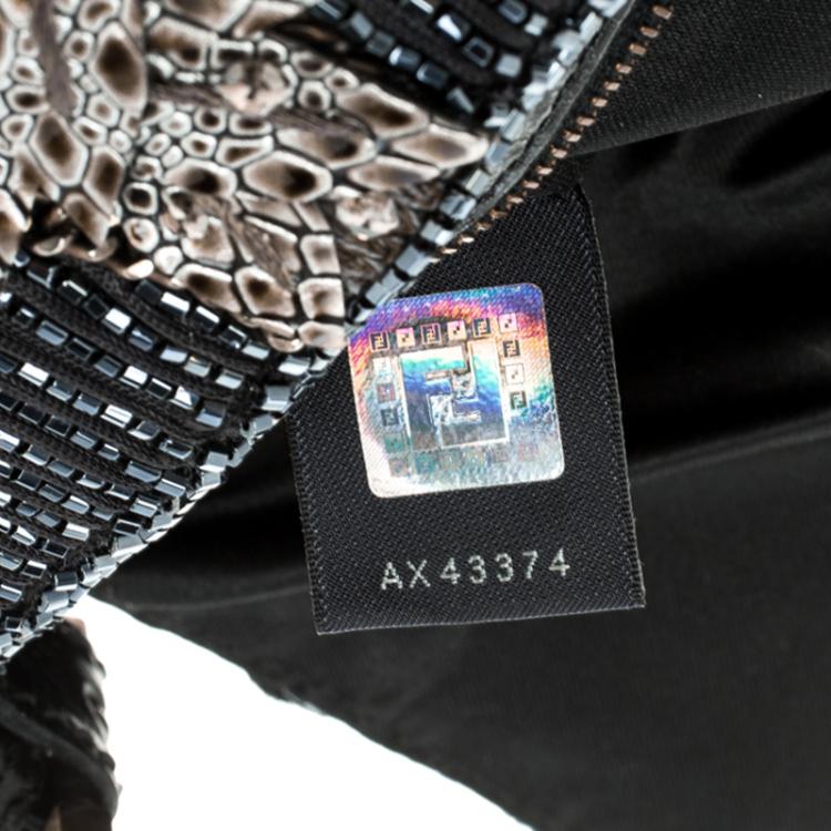 Pre Owned Fendi Black Beaded Embellishment Fabric Baguette Shoulder Bag