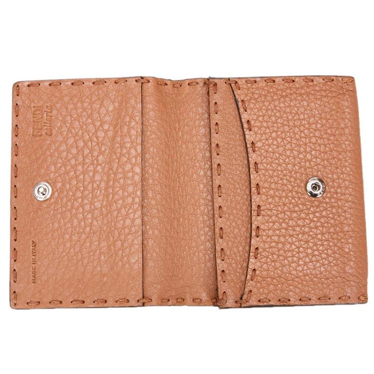 Pre Owned Fendi Brown Selleria Leather Card Holder