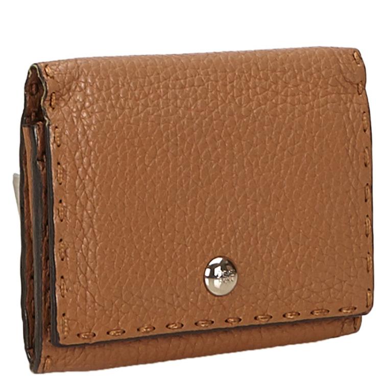 Pre Owned Fendi Brown Selleria Leather Card Holder